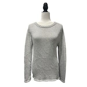 J.McLaughlin Metallic Silver Knit Sweater Size M Viscose Blend Textured Pullover